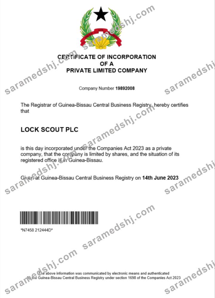 Guinea-Bissau certificate of registration Word and PDF template